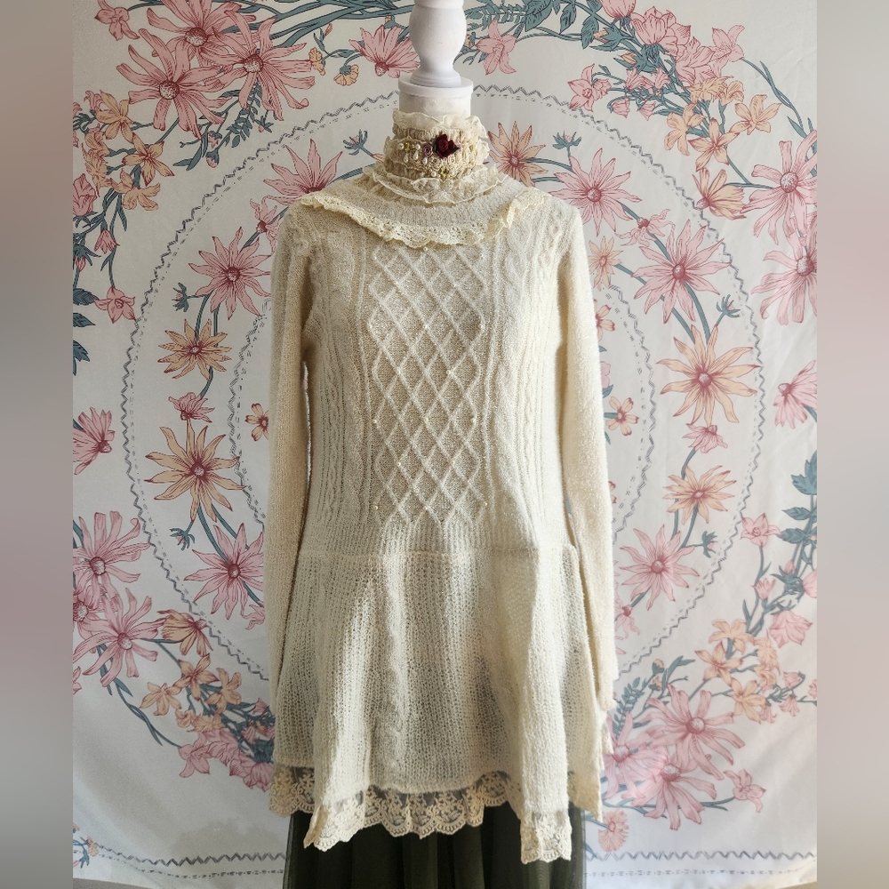 Axes Femme Knit Cream Sweater Dress Harajuku J Fashion Dollette Shoujo Mori Kei